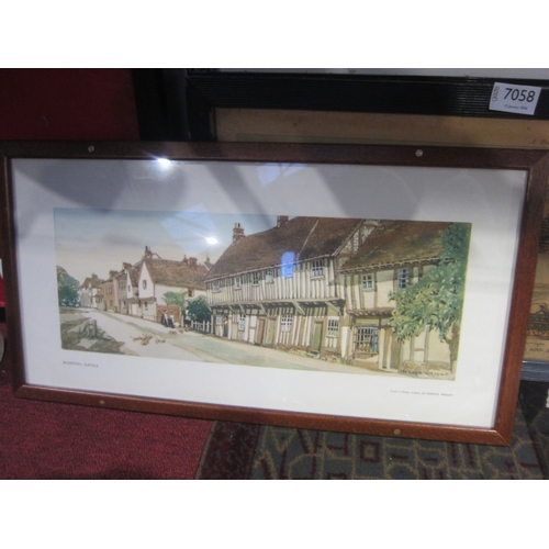 7057 - Two framed and glazed carriage prints depicting Cavendish and Bildeston, Suffolk. From watercolours ... 