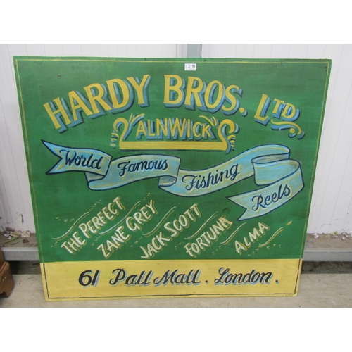 7402 - A hand painted sign; Hardy Bros Ltd, 107cm x 96cm