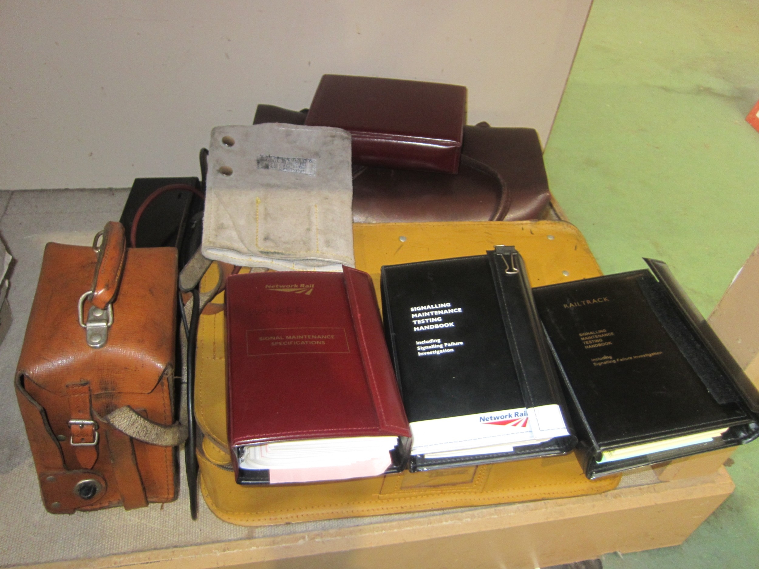 Various railway meter tool boxes/bags and bakelite cased meters