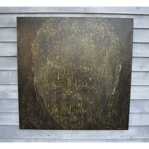 5007 - CHIT: Thai Contemporary artist: Mixed media portrait.  The front profile image of young girl with bl... 