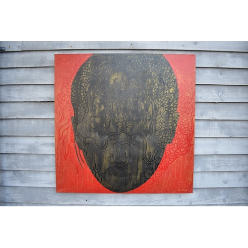 5005 - Possibly CHIT: Thai Contemporary artist: Mixed media portrait.  The front profile image of young gir... 