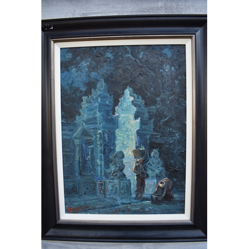 5035 - 20th Century Balinese beautiful night study of a Balinese temple, date 31. Painted at the most signi... 