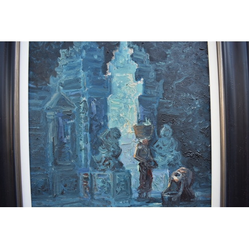 5035 - 20th Century Balinese beautiful night study of a Balinese temple, date 31. Painted at the most signi... 