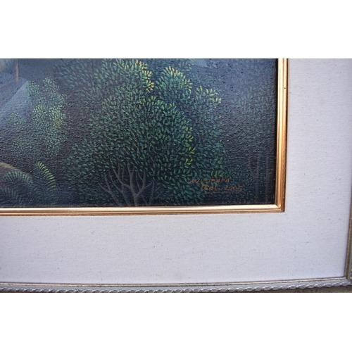 5037 - WUDNATA 2005 Contemporary making offerings to the gods, Bali temple in jungle with volcano to backgr... 