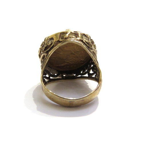 7038 - A 1902 Edward III gold half sovereign in 9ct gold ring shank. Size J, 8.4g total