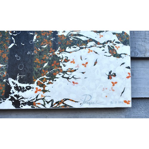 5001 - PONGSAK KAMJORNRASAMEKIT (b.1974) Thai Contemporary Artist: abstract painting depicting woodland and... 