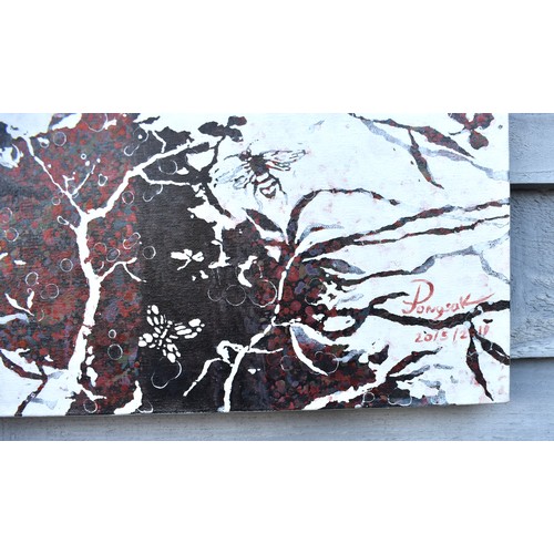 5002 - PONGSAK KAMJORNRASAMEKIT (b.1974) Thai Contemporary Artist: abstract painting depicting woodland and... 