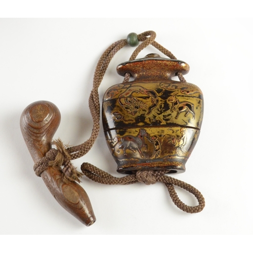 9006 - A lacquer two case inro in the form of a jar decorated in negoro depicting Junishi (the twelve anima... 