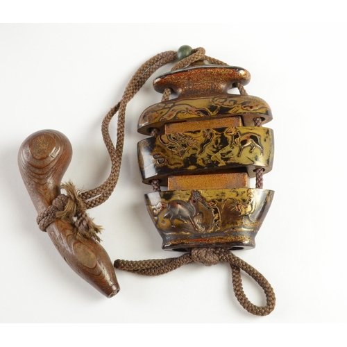 9006 - A lacquer two case inro in the form of a jar decorated in negoro depicting Junishi (the twelve anima... 