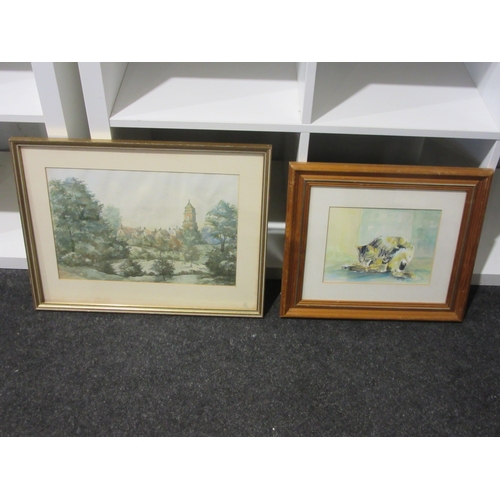 1279 - Two watercolours - P O Sheppey of a cat titled 