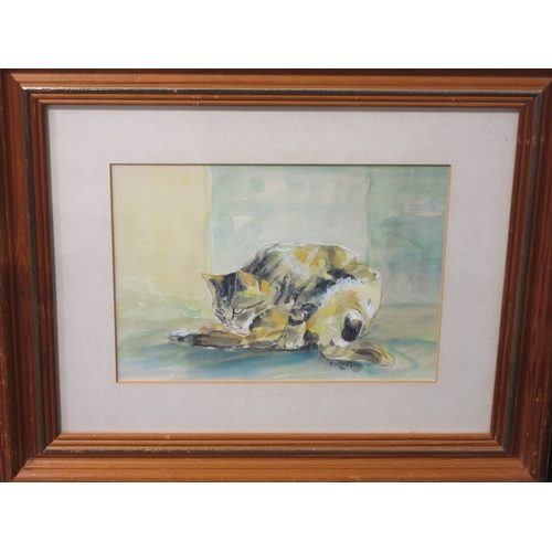 1279 - Two watercolours - P O Sheppey of a cat titled 