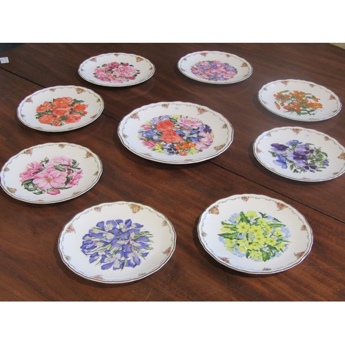 1020 - A set of Royal Albert limited edition plates with transfer printed floral scenes, by Sara Anne Schof... 