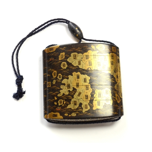 9009 - A gold lacquer five case inro depicting a map of Japan

6.8cm high, 6.8cm wide

Provenance
Henry Pot... 
