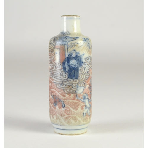 9017 - A snuff bottle decorated in imari palette depicting gods

7.7cm high

Provenance 
Henry Potter Steve... 