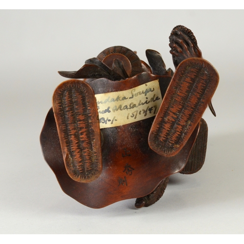 9001 - A large Japanese wooden okimono figure of Handaka Sonja with dragon coiled around his body and over ... 