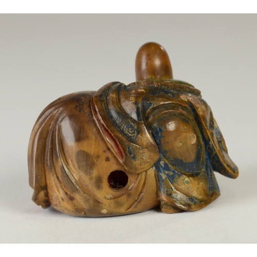 9051 - SHUZAN a wooden and partially lacquered netsuke depicting Fukurokuju with Hotei in his bag, signed t... 