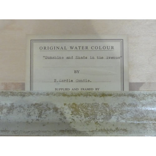 1018 - ROBERT HARDIE-CONDIE (Scottish 1989-1981) A framed and glazed pen, ink and watercolour titled 'Sunsh... 