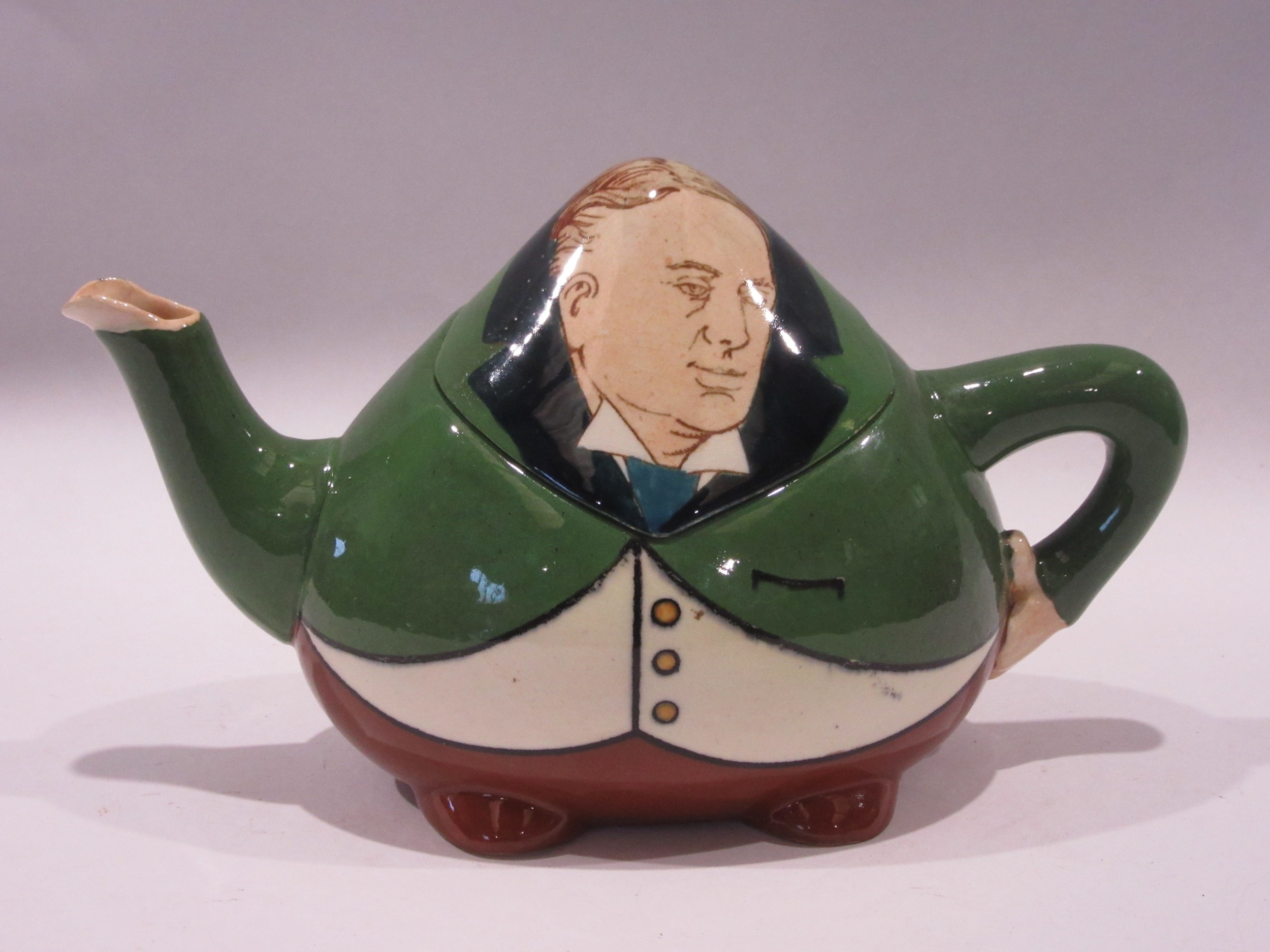 A Foley 'Intarsio' novelty teapot as a portly gentleman, small chip to ...