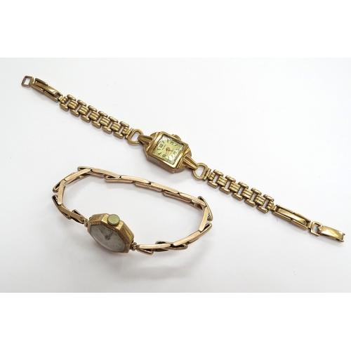 6129 - Two 9ct gold cased wristwatches with 9ct gold straps, 25.6g total