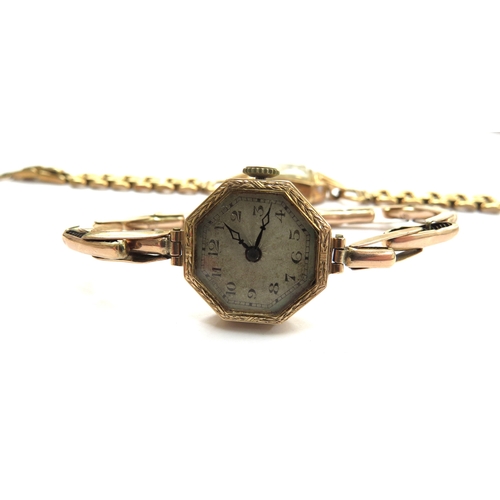 6129 - Two 9ct gold cased wristwatches with 9ct gold straps, 25.6g total