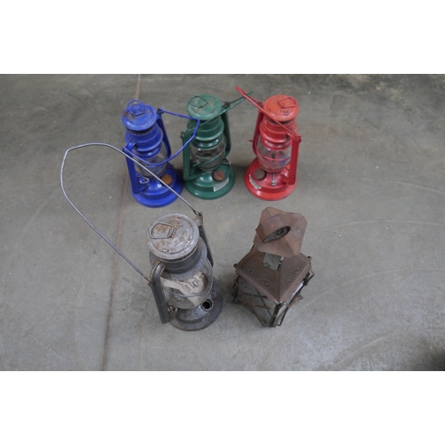 2018 - Three Chelwyn Tropic lamps, another lamp and a lantern