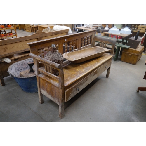 2024 - A 19th Century scumble painted bench with drawer, 172cm long