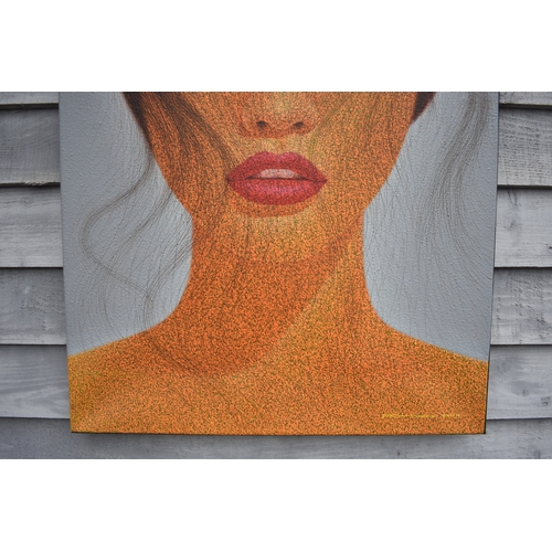 4024 - PAIROJ KARNDEE (Thai Contemporary Artist): Portrait in oranges, greys, reds and brown.  The female f... 