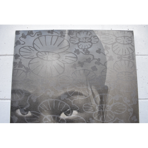 4027 - CHIT (Thai contemporary artist): Mixed media portrait, the central image of young girl with wax resi... 