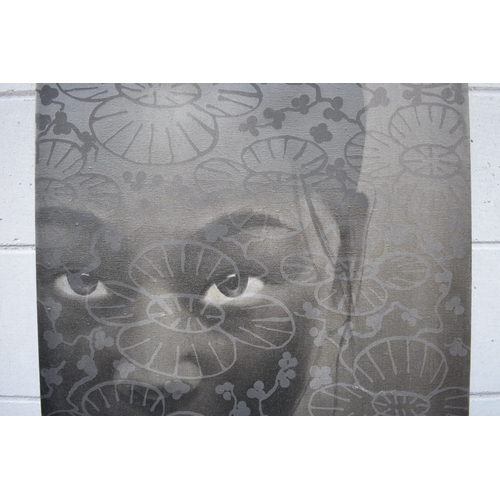 4027 - CHIT (Thai contemporary artist): Mixed media portrait, the central image of young girl with wax resi... 