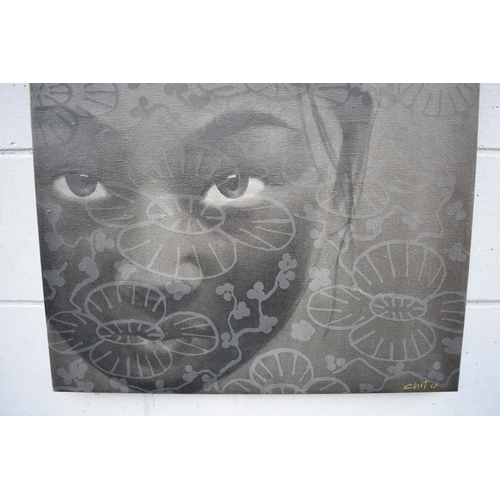 4027 - CHIT (Thai contemporary artist): Mixed media portrait, the central image of young girl with wax resi... 