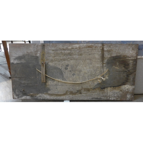 4039 - Royal interest, a painted panel decorated with the Prince of Wales feathers and the Royal Crest, sav... 