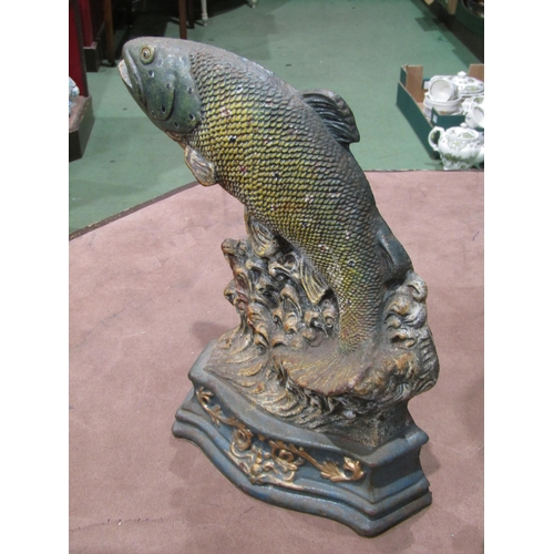 4008 - A Leonardo Collection metal doorstep as a leaping fish, and a larger example, 24cm tall (2)