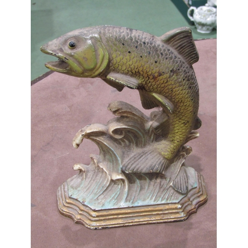 4008 - A Leonardo Collection metal doorstep as a leaping fish, and a larger example, 24cm tall (2)