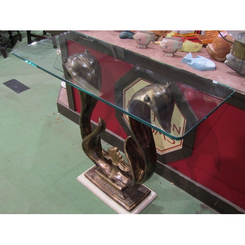 4013 - A French style reproduction console table, ornate gilt effect base and glass top, 80cm tall x 100cm ... 