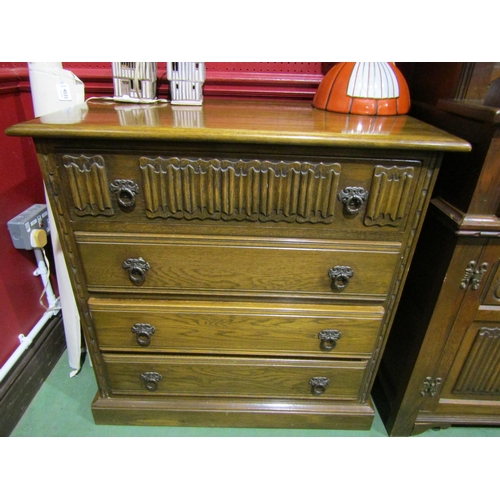 4038 - A pair of 20th Century oak Old Charm linen fold chest of four drawers, 85cm tall x 80cm wide x 44cm ... 