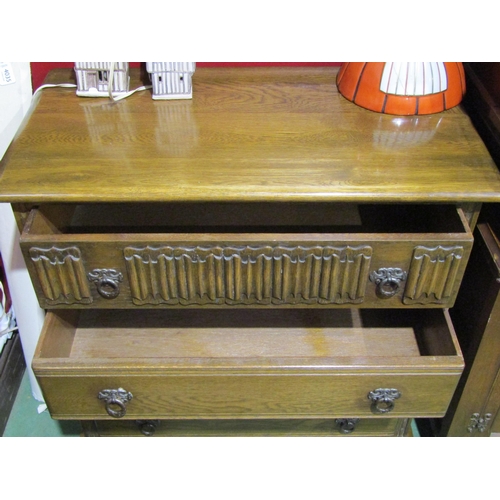 4038 - A pair of 20th Century oak Old Charm linen fold chest of four drawers, 85cm tall x 80cm wide x 44cm ... 
