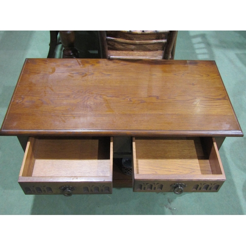4060 - A 20th Century oak two-tier coffee table/television stand with two drawers, 51cm tall x 91cm wide x ... 