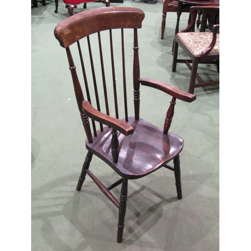 4062 - An early 20th Century stick back grandfather's chair on turned legs to 'H' stretcher base