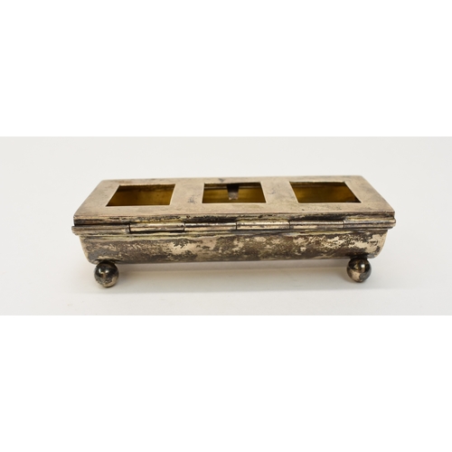 8059 - An Edwardian, Arthur & John Zimmerman silver stamp holder, gilt interior, Birmingham 1906, hook to l... 