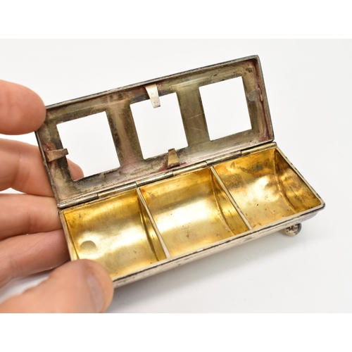 8059 - An Edwardian, Arthur & John Zimmerman silver stamp holder, gilt interior, Birmingham 1906, hook to l... 