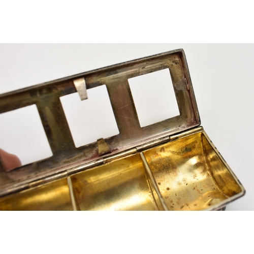 8059 - An Edwardian, Arthur & John Zimmerman silver stamp holder, gilt interior, Birmingham 1906, hook to l... 
