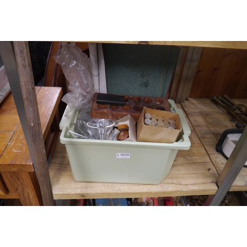 2061 - A box of scientific glassware including funnels, petri dishes, microscope slides etc
