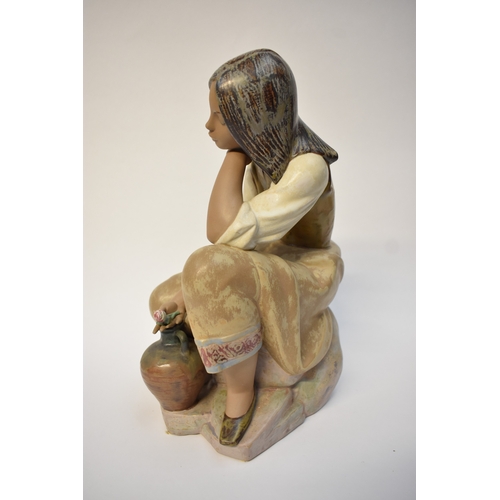 1001 - A large Lladro matte figure of lady holding rose, back foot missing, 37cm tall