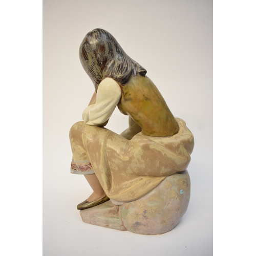 1001 - A large Lladro matte figure of lady holding rose, back foot missing, 37cm tall