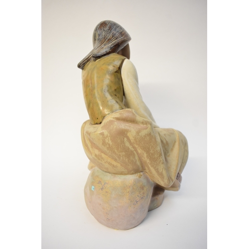 1001 - A large Lladro matte figure of lady holding rose, back foot missing, 37cm tall