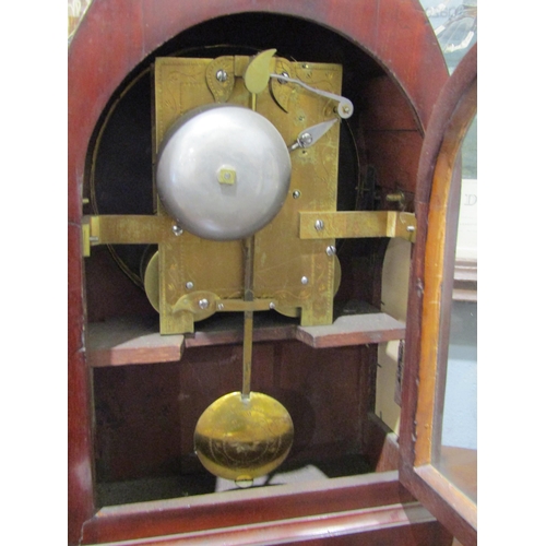 1049 - A Georgian brass inlaid mahogany Gothic bracket clock, no escutcheon