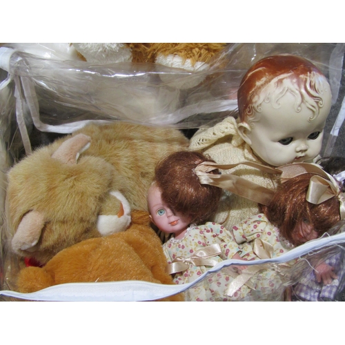 1056 - A selection of teddy bears and soft toys together with dolls including sleepy eyes