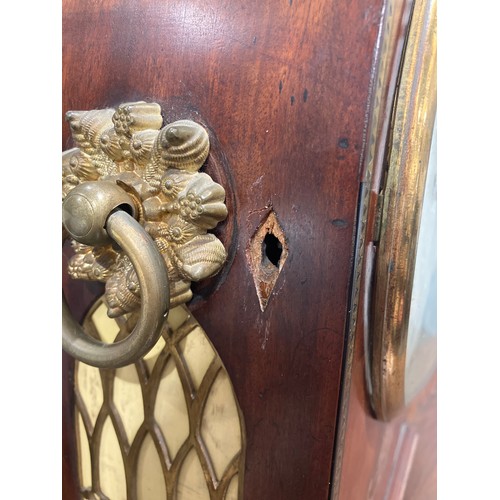 1049 - A Georgian brass inlaid mahogany Gothic bracket clock, no escutcheon