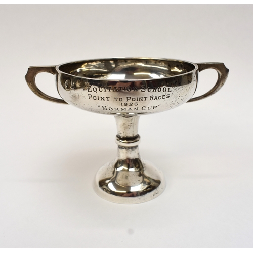 8052 - An engraved 'point to point' silver trophy, stamped 935, dents present, 180g