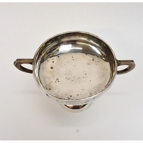 8052 - An engraved 'point to point' silver trophy, stamped 935, dents present, 180g
